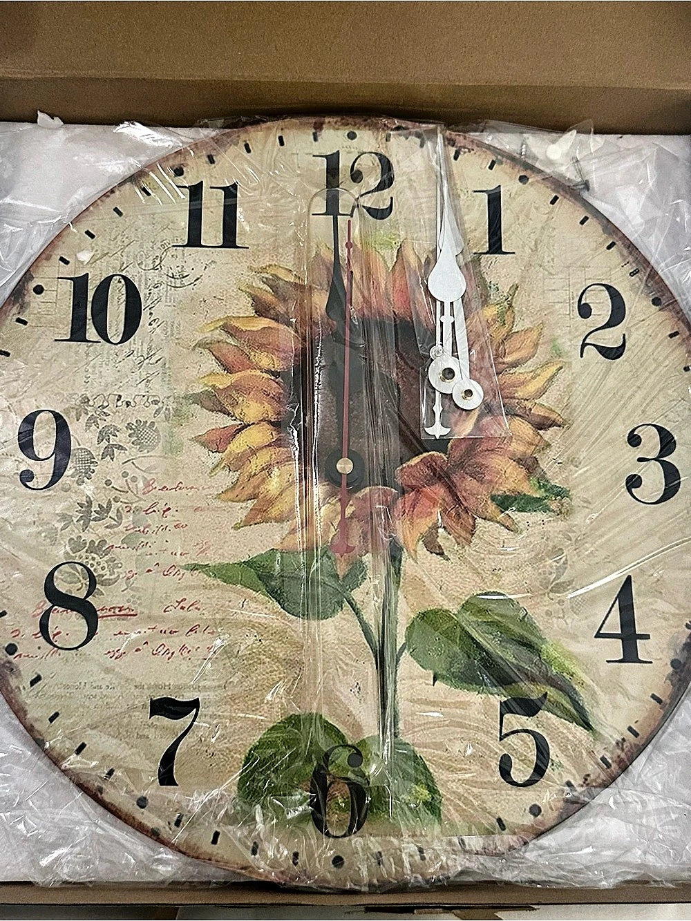Floral Wall Clock in Beige & Green NWT